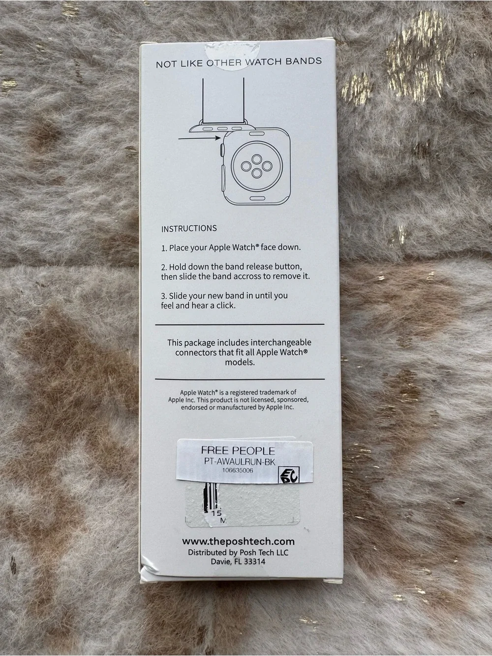 NWT Posh Tech/FreePeople Austin Star Leather Band for Apple Watch - Black/Gray